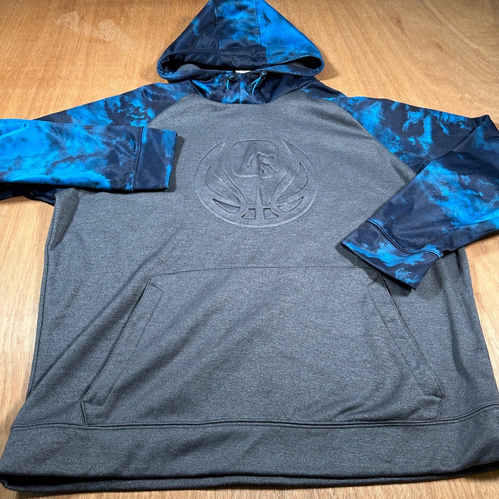 AND1 Hoodie Mens XL Gray Blue Tie Dye Basketball Logo Pullover ANM163JK10